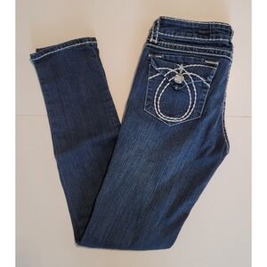 L.A. Idol Women's Skinny Jeans Size 9 Low Rise Dark Wash Thick Stitch Stretch De